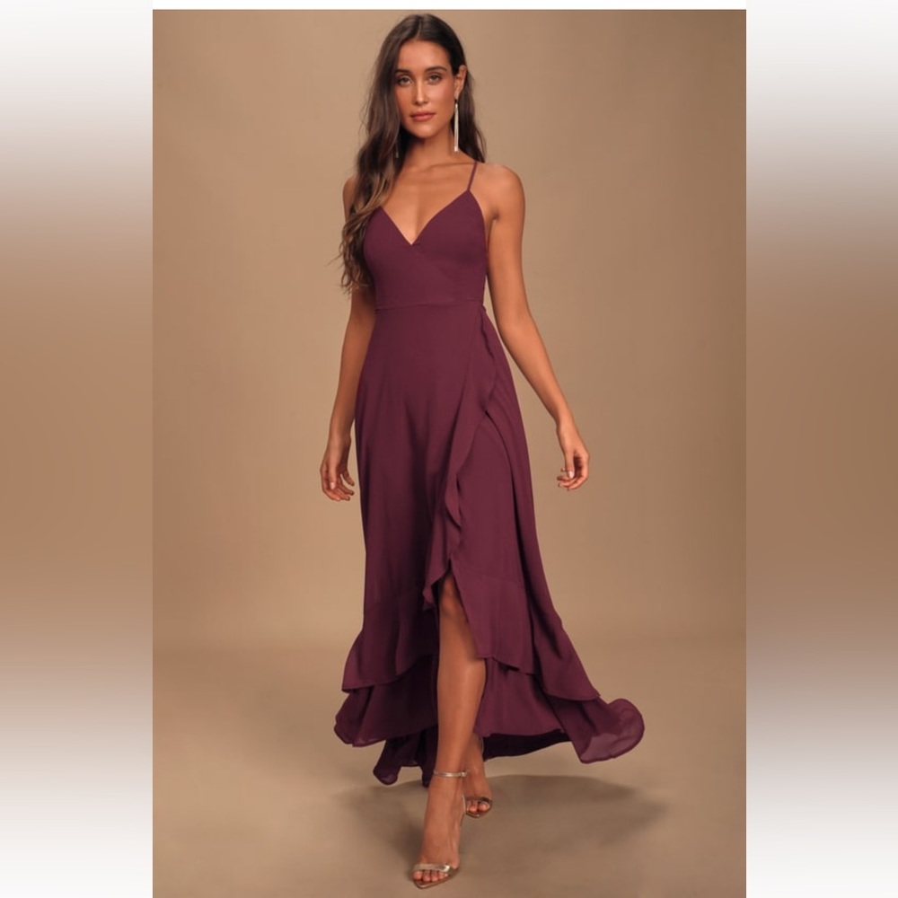 LuLu’s In Love Forever Plum Lace-Up Maxi Dress Size M